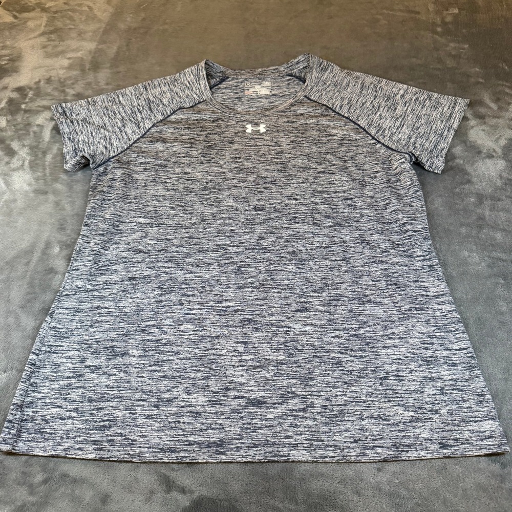 Under Armour HeatGear Women's Large T-Shirt Athletic Activewear Top Blue Gray‎